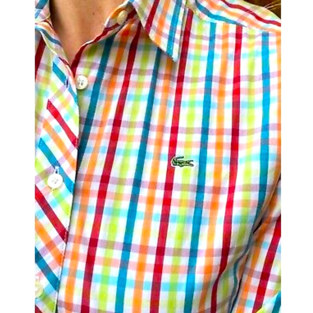 Lacoste Women’s Size 38 multi colored plaid button down